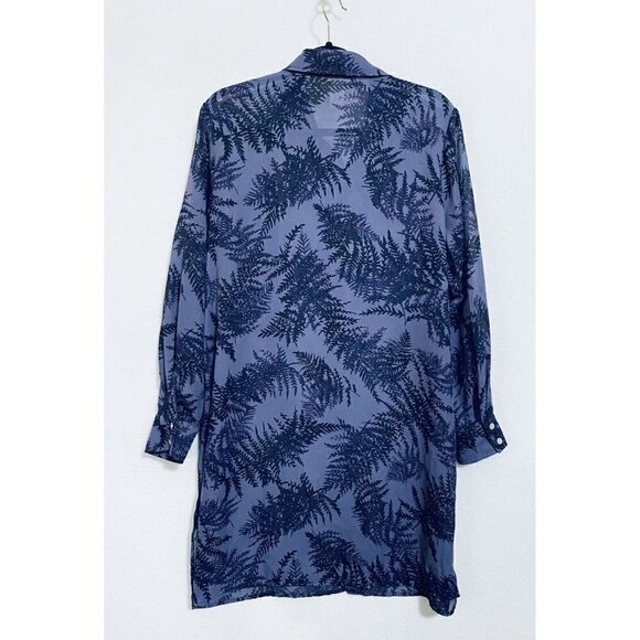 Coldwater Creek Womens Large Fern Print Sheer Tunic Top Jacket Purple Boho - Picture 3 of 6